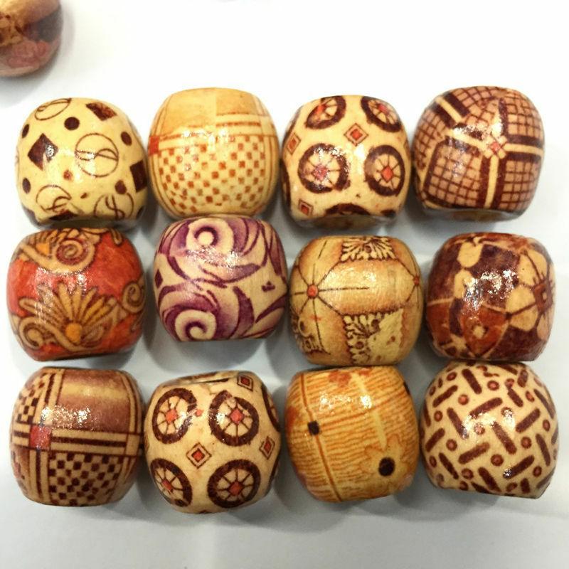 200Pcs Painted Wooden Beads Spacer Round Big Hole Beads for Jewelry Making Fit Charm Bracelet DIY Findings 9x10mm
