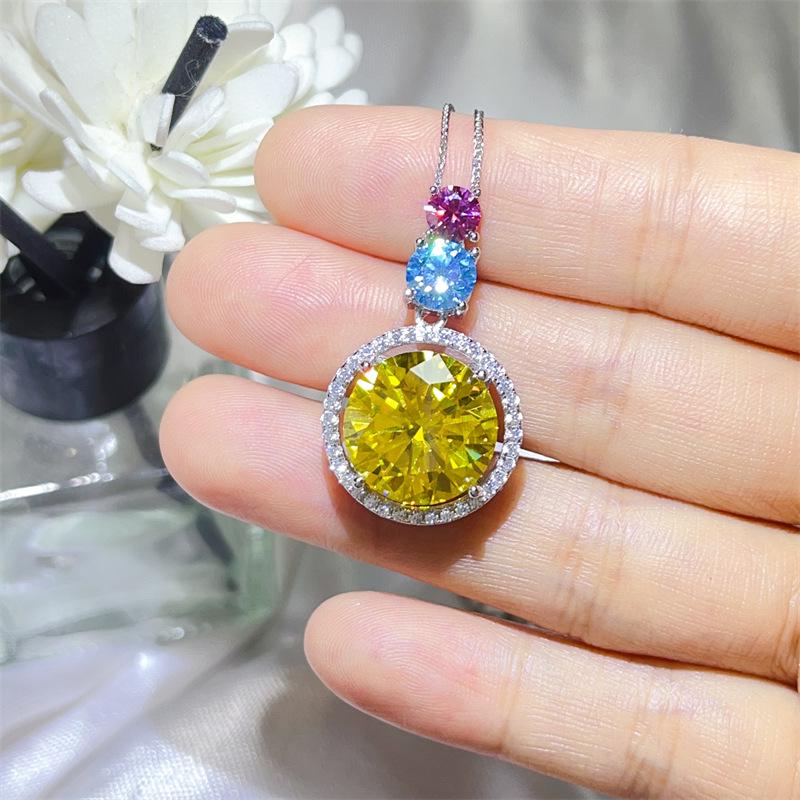 11.5 Carat Colored Luxury Women s Moissanite Pendant: Fashionable, Large European & American Style Necklace