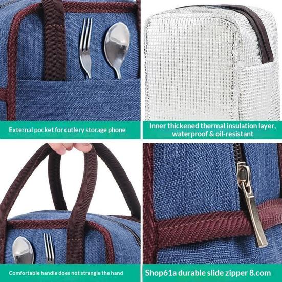Mittagessenstasche Tragbar mit Aluminiumfolie Isolierte Lunchtasche Verdickter Thermokühlbehälter für Reisen Wandern Camping Picknick