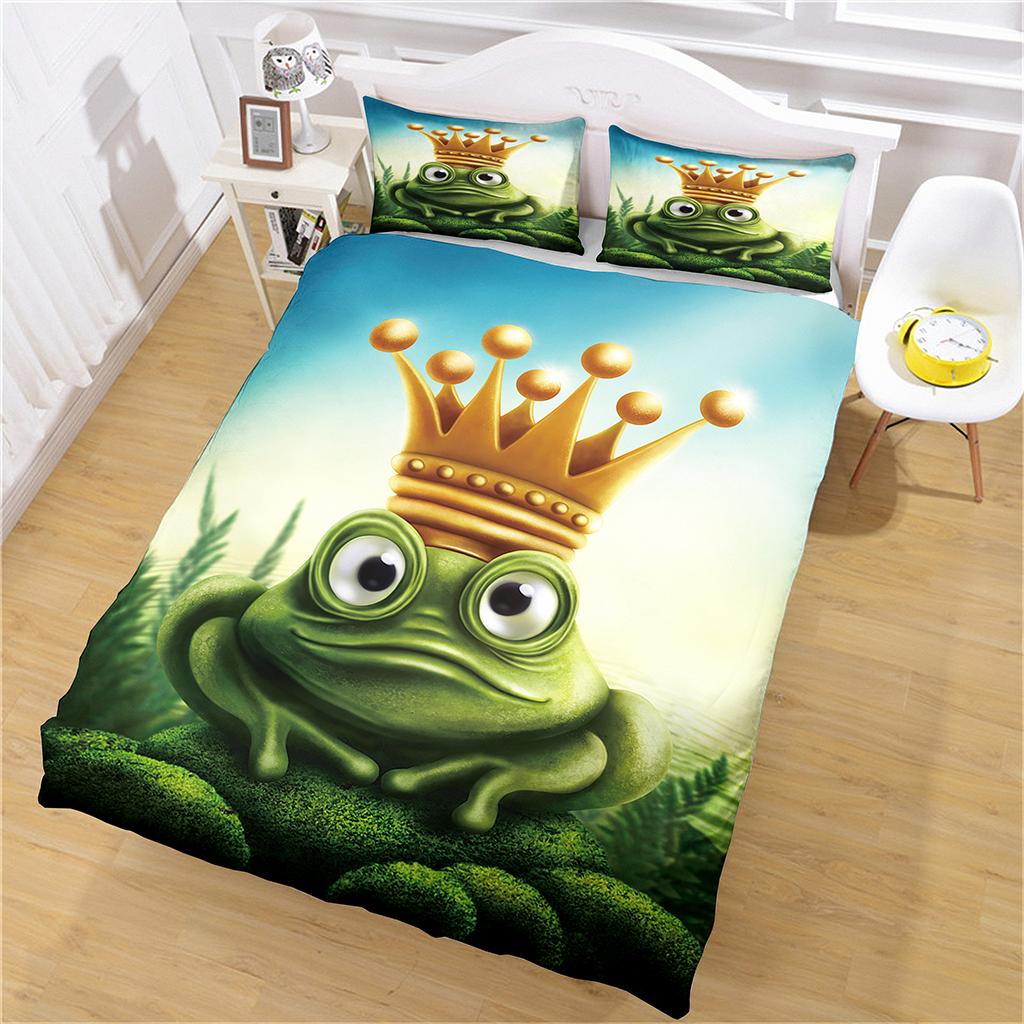 Kinderquilt 3D Tier Frösche Druck Bettwäsche 3-teiliges Mode-Bettbezug-Set für Schlafzimmer, Gästezimmer Weich Bequem