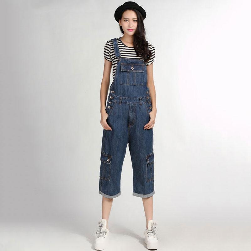 Women's Denim Overalls Large Size Straight Pants Blue Jeans Women's Denim Shorts More Sizes 48 50