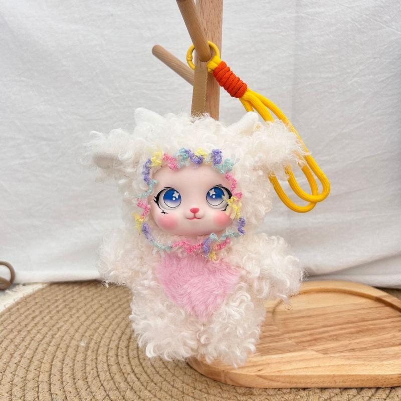 Lace Trimmed Plush Doll Pendant Cute Family Series Vinyl Face Backpack Hanging for Keychain Bag Kids Decor