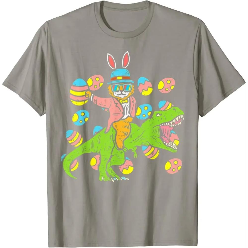 Cat Easter Bunny Riding Dino Egg Hunt Dinosaur Boys Young Kids T-Shirt Men Clothing Vintage T Shirt Four Seasons Tees