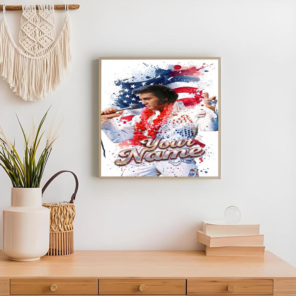 Elvis Presley Customize Your Name Diamond Painting Round Diamond Rhinestones Mosaic Diamond Embroidery Wall Paintings Rhinestones Gift Frameless