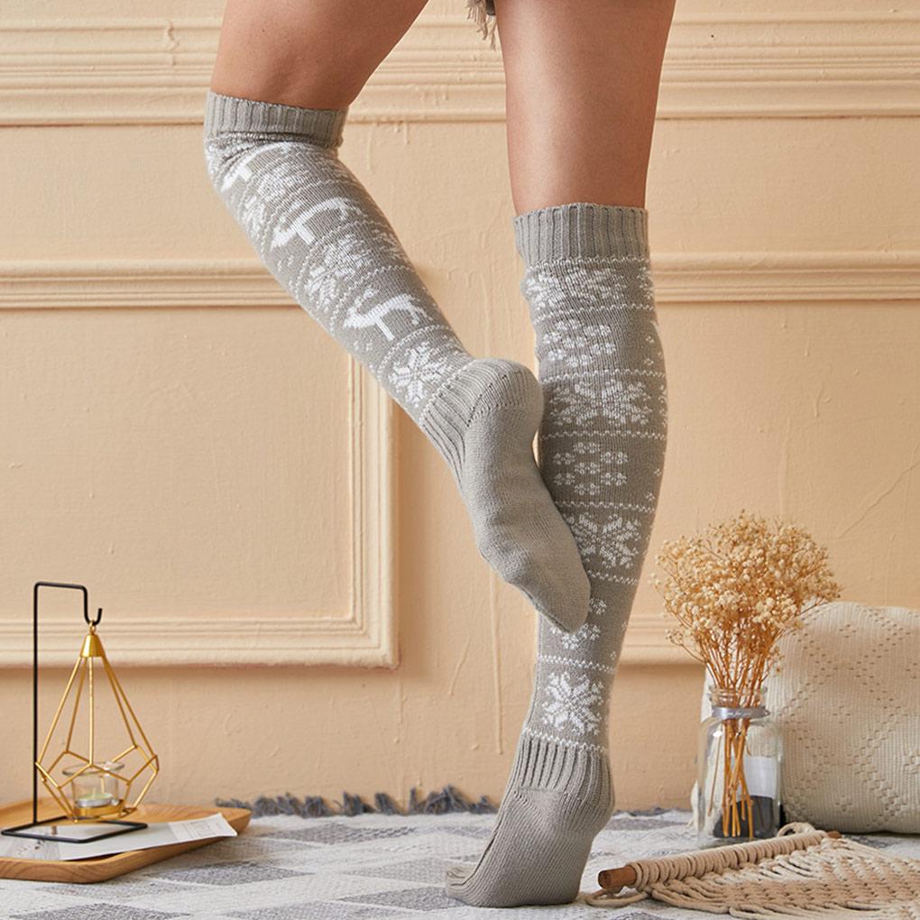 1 Pair Woman Over the Knee Stockings Printing Autumn Winter Warm Travel Knitted High Tight Socks Hosiery for Female Ladies