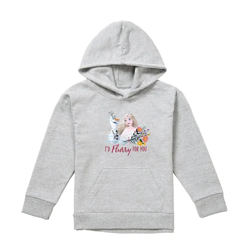 Frozen Childrens/Kids I´d Flurry For You Elsa & Olaf Heather Valentine`s Day Pullover Hoodie
