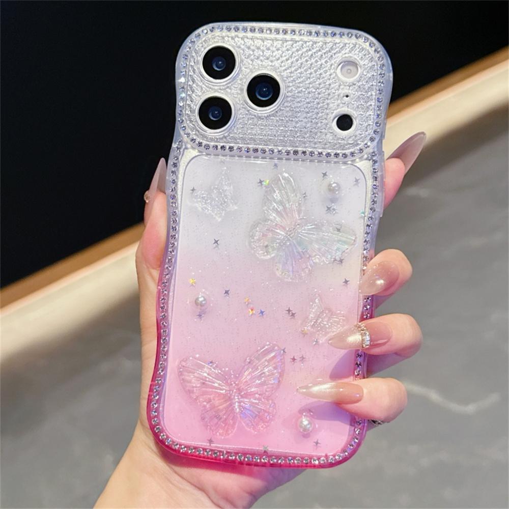 

Чохол для iPhone 17 Pro Max, дизайн з епоксидною метеликом, прикраса стразами, градієнтний, ударостійкий, силіконовий чохол для телефону