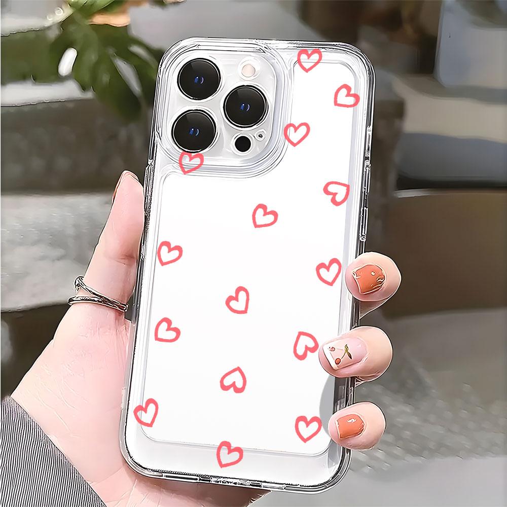Red Hand-Drawn Hearts Lucency Phone Case for IPhone 14 15 16 13 12 11 17 Pro Max 12 13 Mini Soft Cover