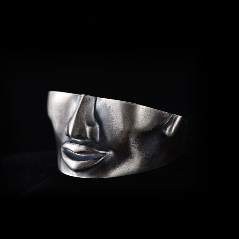 Retro See No Evil Half Face Ring Punk Gothic Adjustable Open Ring For Men Alloy Zircon Art Accessories Creative Unisex Gift