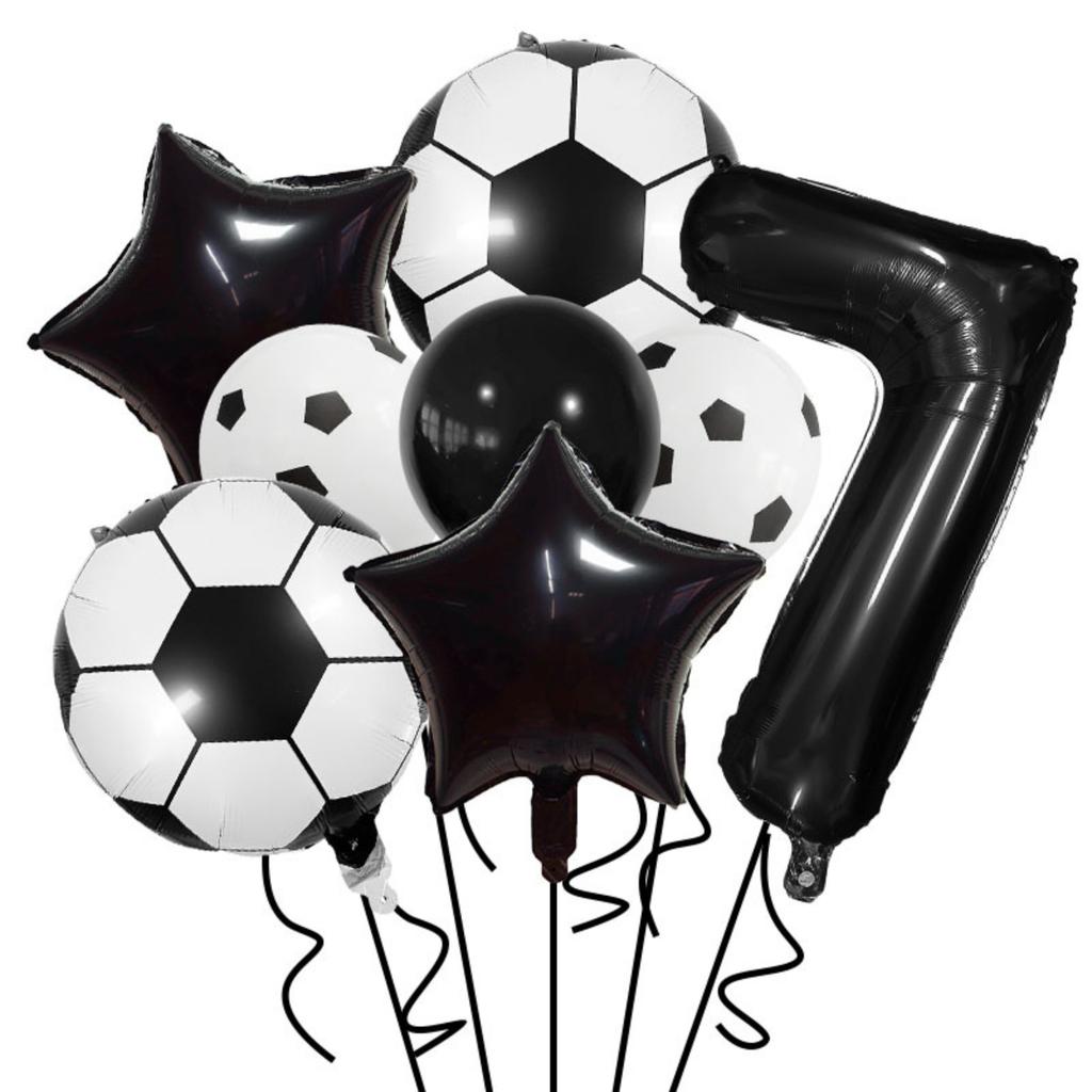 Soccer Party Balloon Set 7 Pieces Includes Soccer Ball Star Number Foil Balloons and Latex Balloons for Sports Event Decoration
