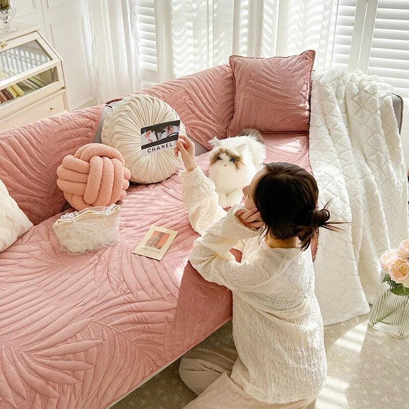 

Кремовый цвет, хрустальная бархатная подушка для дивана, четыре сезона, Нескользящий чехол для дивана для гостиной, подушка для спинки, полотенце, стиль Ins 70x70cm