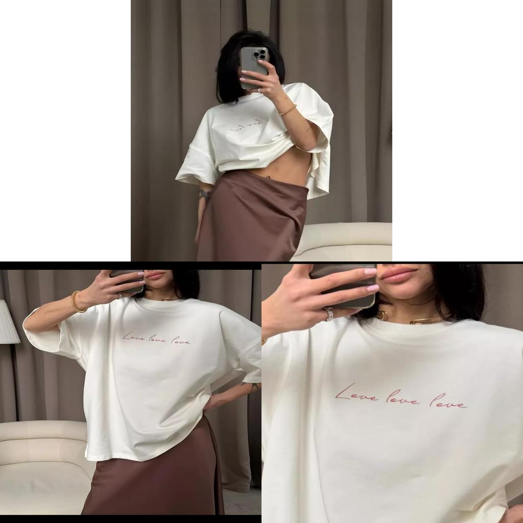 Cotton T Shirt For Women Summer Casual Letter Print Loose Fit Short Sleeve Top