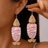 Mediterranean Style Big Fish Statement Earrings For Women Shell Scale Dangle Drop Earrings Boho Summer Vacation Beach Jewelry