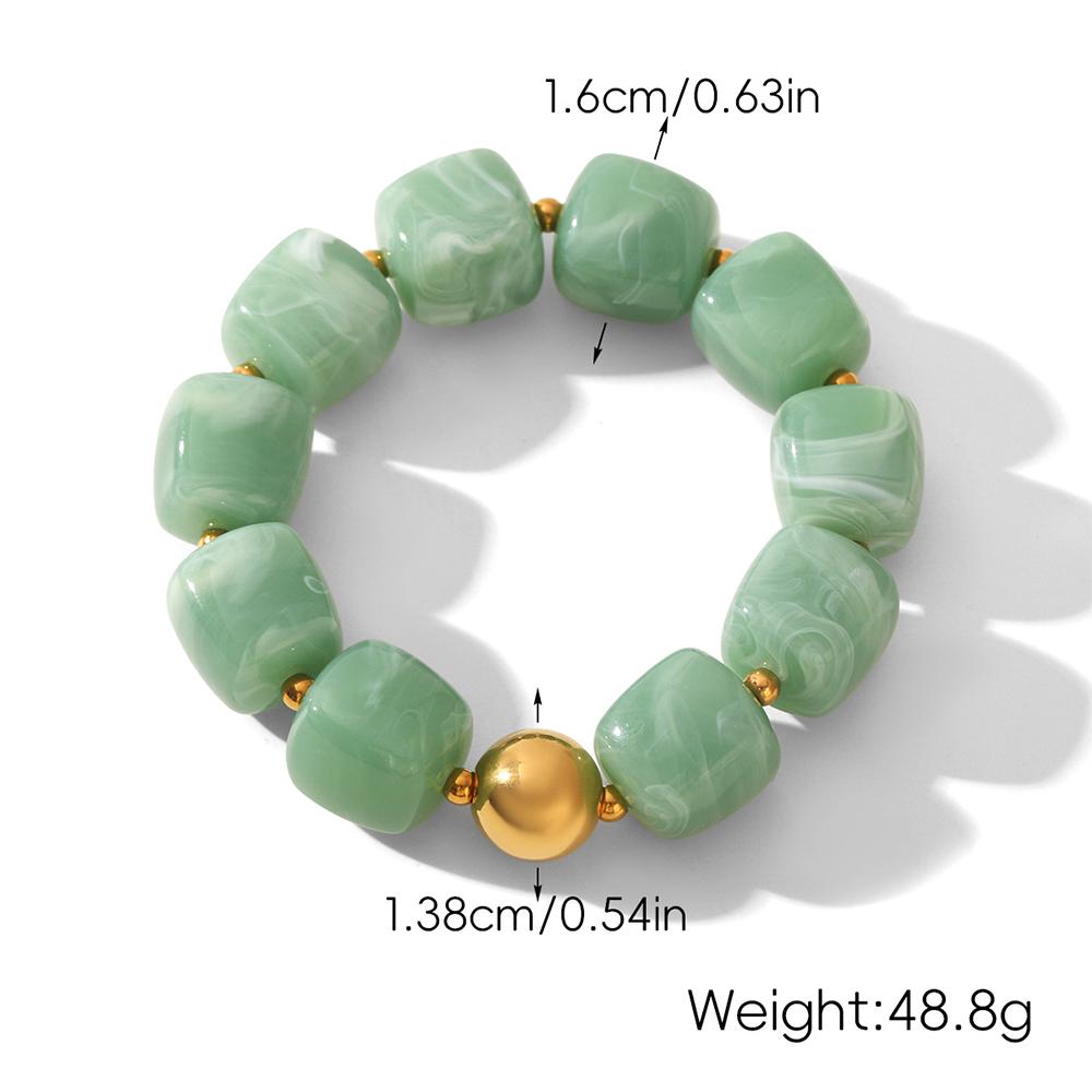 Boho Buntes Klobiges Harzperlen Armband für Damen Vintage Edelstahl Goldfarbe Perlen Schmuck Mode Party Geschenk