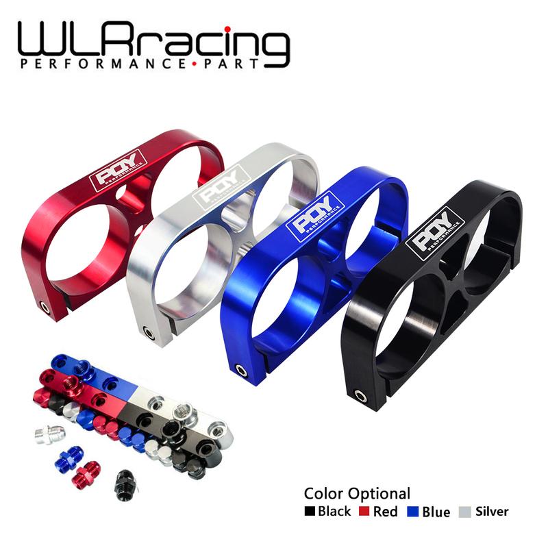 WLR - Twin Fuel Pump Bracket Billet Aluminium Assembly OUTLET Manifold In Black for 044 fuel pump With PQY Logo