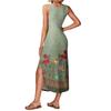 Women's summer long dress, sleeveless with side slits, long retro printed camisole dress