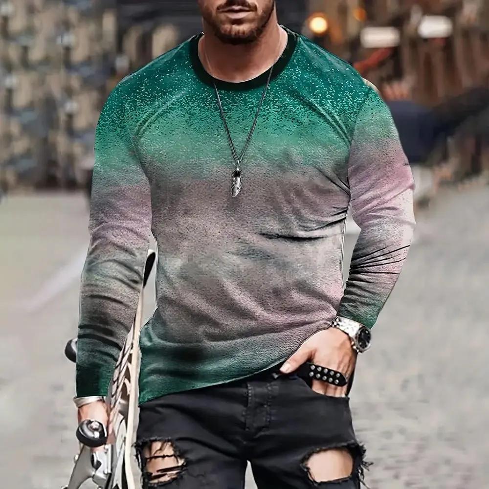 Rundhals 3D-Verlauf bedruckte lässige Kurzarm-Herren-T-Shirts - Weicher, mittelelastischer Polyesterstoff Frühling und Herbst Relaxed Fit Kleidung