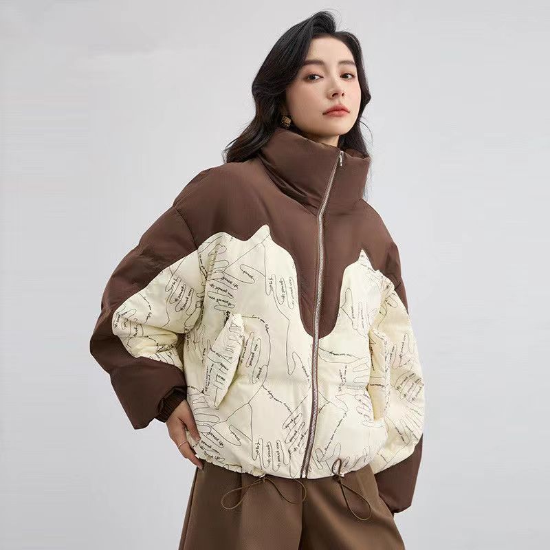 Autumn and Winter White Duck Down Korean Version Loose Stand-up Collar Color Duck Down Jacket