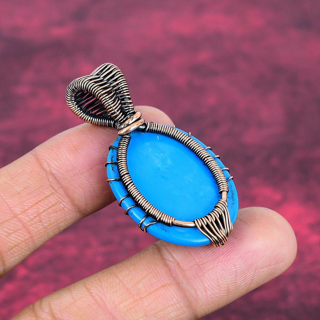Tree Of Life Sleeping Beauty Turquoise Pendant Copper Wire Wrapped Unique Jewelry