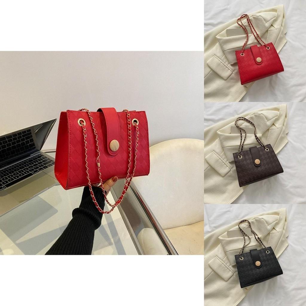 Fashionable Vintage Pattern Chain Shoulder Bag Versatile Pu Leather Crossbody Bag