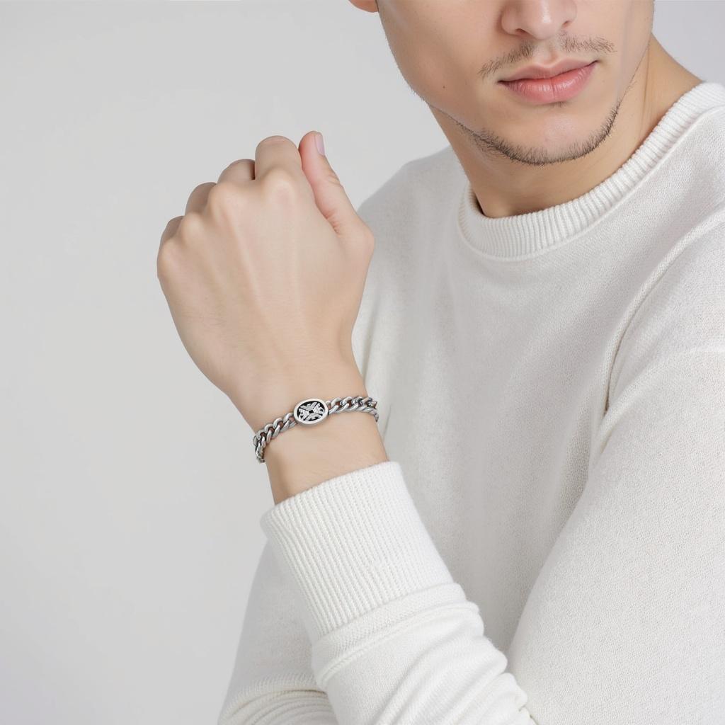 Emporio Armani Hollow Eagle Logo Cuban Chain Fashion Simple Trendy Street Style Stainless Steel Bracelet Men Bracelet Silver EGS3041040