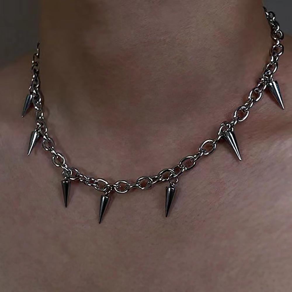 Men Punk Style Rivet Tassel Necklace Women Fashion Geometric Titanium Steel Hip Hop Chain Necklace Jewelry