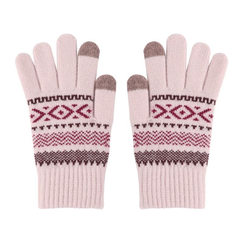 Winter double-layer thickened knitted gloves velvet men's and women's thermal gloves cycling contrasting striped windproof gloves