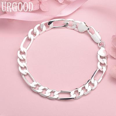 925 Sterling Silver 8mm Side Chain Bracelet Wedding Jewelry