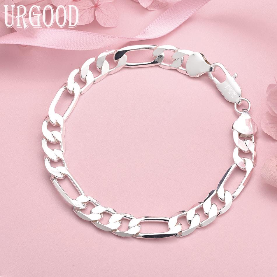 

Браслет из стерлингового серебра 925 пробы с боковой цепочкой 8 мм, свадебное украшение 20cm