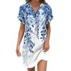 Women's V-neck Vintage Floral Print Pullover Casual Button Dress