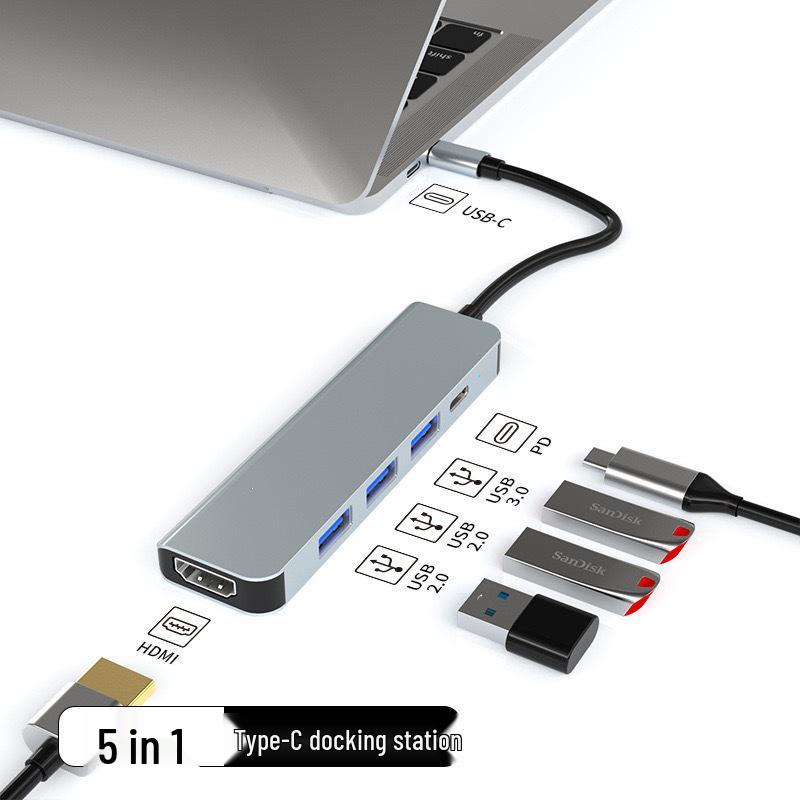 Cross-Border 5-in-1 Type-C to HDMI 4K Docking Station with USB 3.0 Extender Hub
