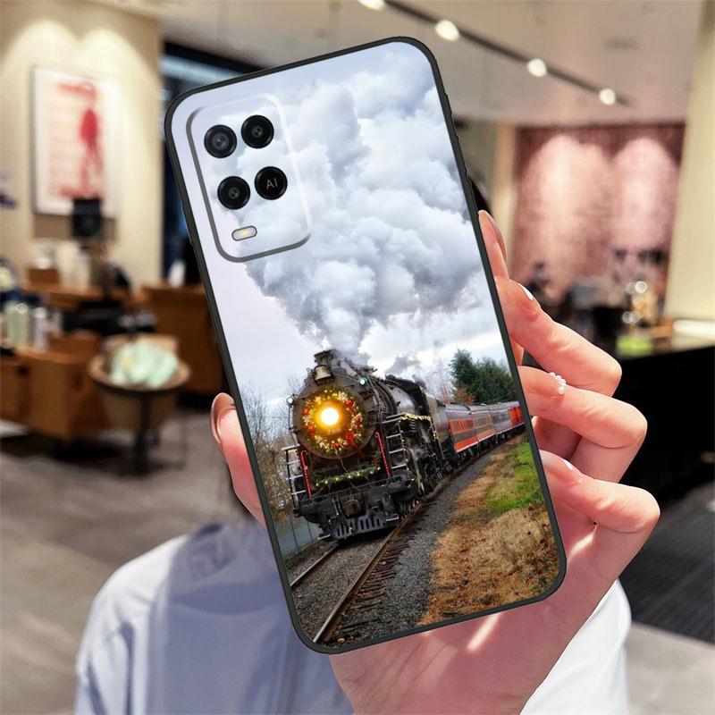Vintage Steam Train Railway Case For Oppo A94 A74 A54 A18 A38 A58 A78 A98 A40 A60 A80 A16 A76 A96 A15 A17 A77 A57S Cover