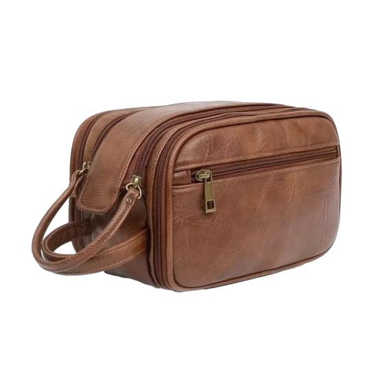 Faux Leather Toiletry Bag Large Water-resistant Bathroom Shaving Pouch Travel Grooming Organizer for Men