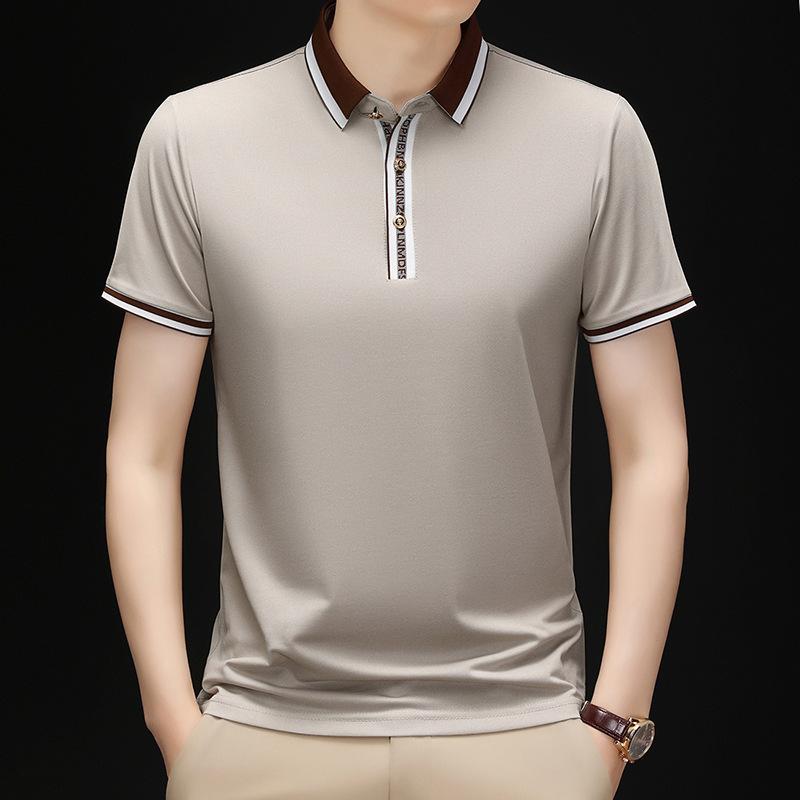 T-Shirt Medium Loose Business Casual Lapel Short-Sleeved Color Matching Letter Polo Shirt Men