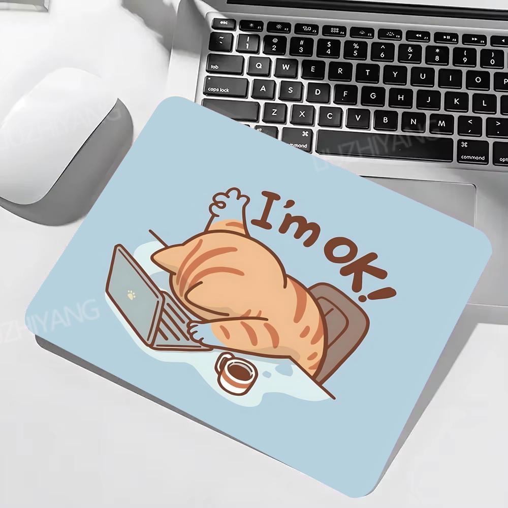 Cute Cat Illustration Mouse Pad Small Table Mats Computer Accessories Washable Non-slip Rubber with Precision Lock Edge