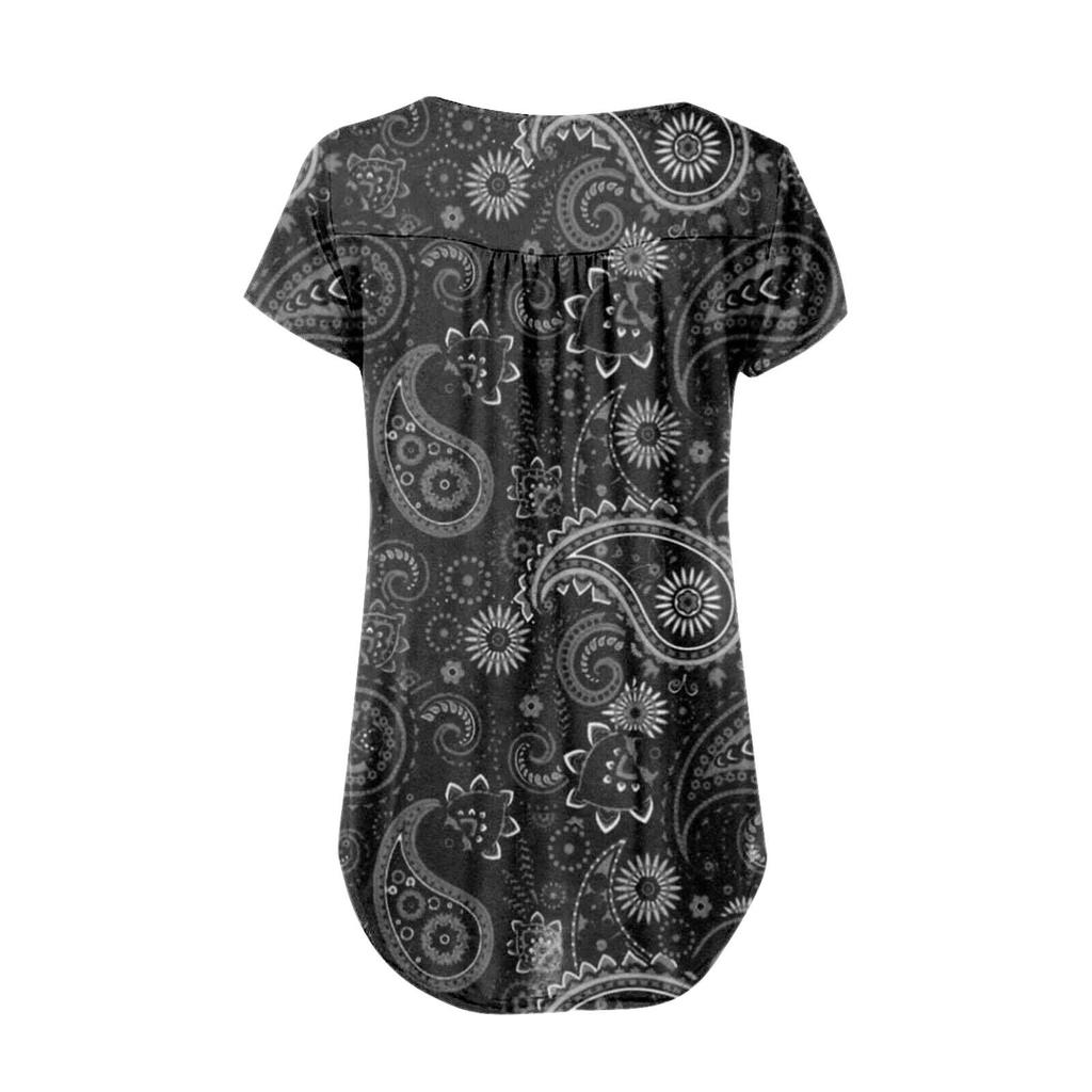 Damen-Pullover, lässig, modisch, Übergröße, bedruckt, kurzärmelig, Knopfleiste, V-Ausschnitt