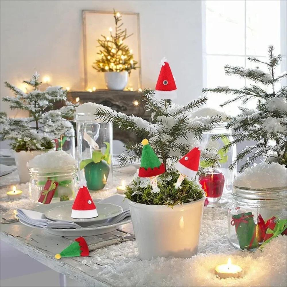 12pcs Lollipop Hat Mini Christmas Hat Bottle Ornament Gift Wine Bottle Hat DIY Elf Craft Supplies Christmas Santa Hats Party