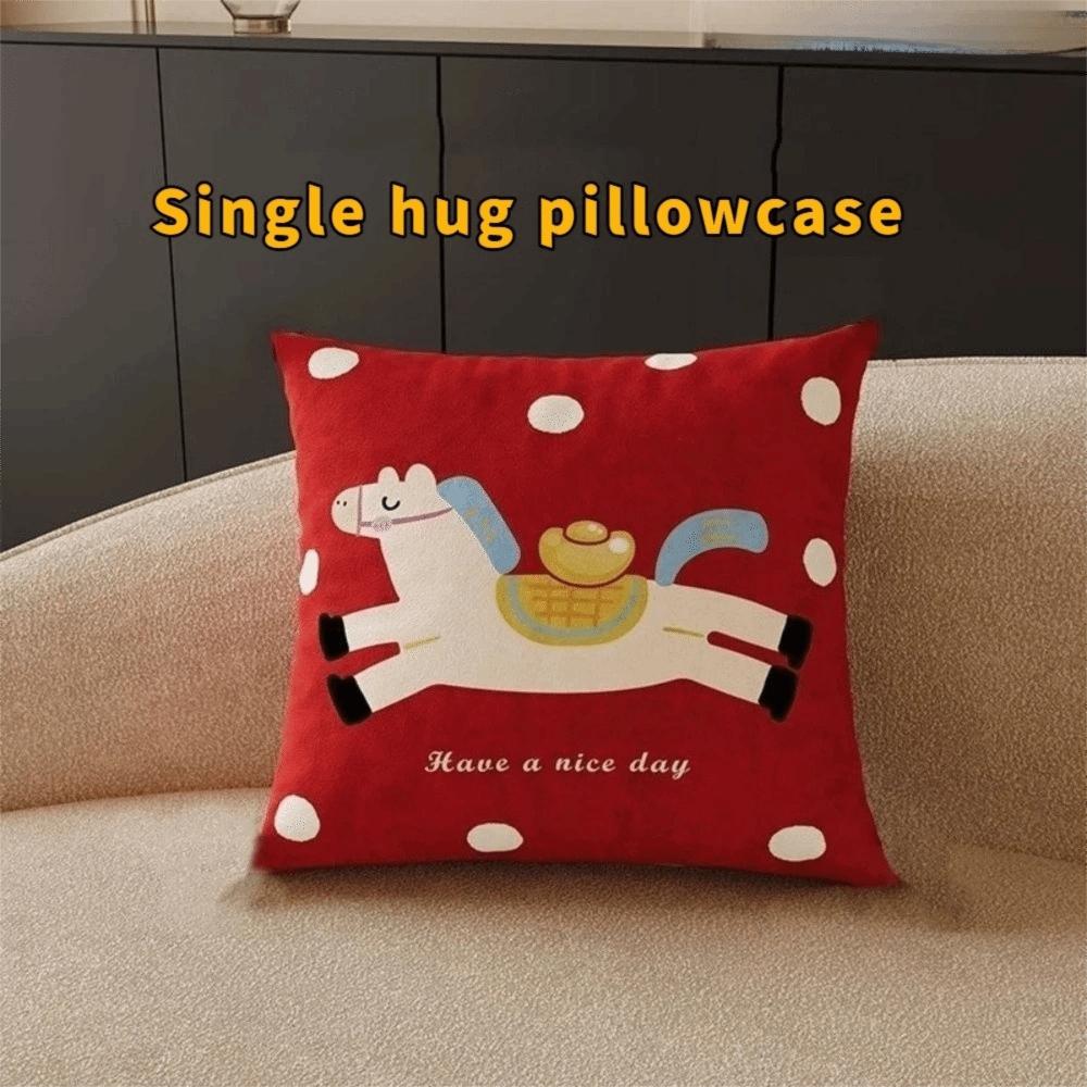 Cartoon Zodiac Horse Pillowcase Soft Square Pillowslip Puppy Pillowcase  Spring Festival 45cm/17.72in красный