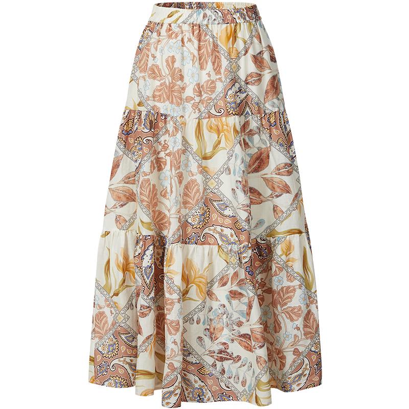 ANNAKO Botanical Print Ramie Lyocell Midi Skirt M
