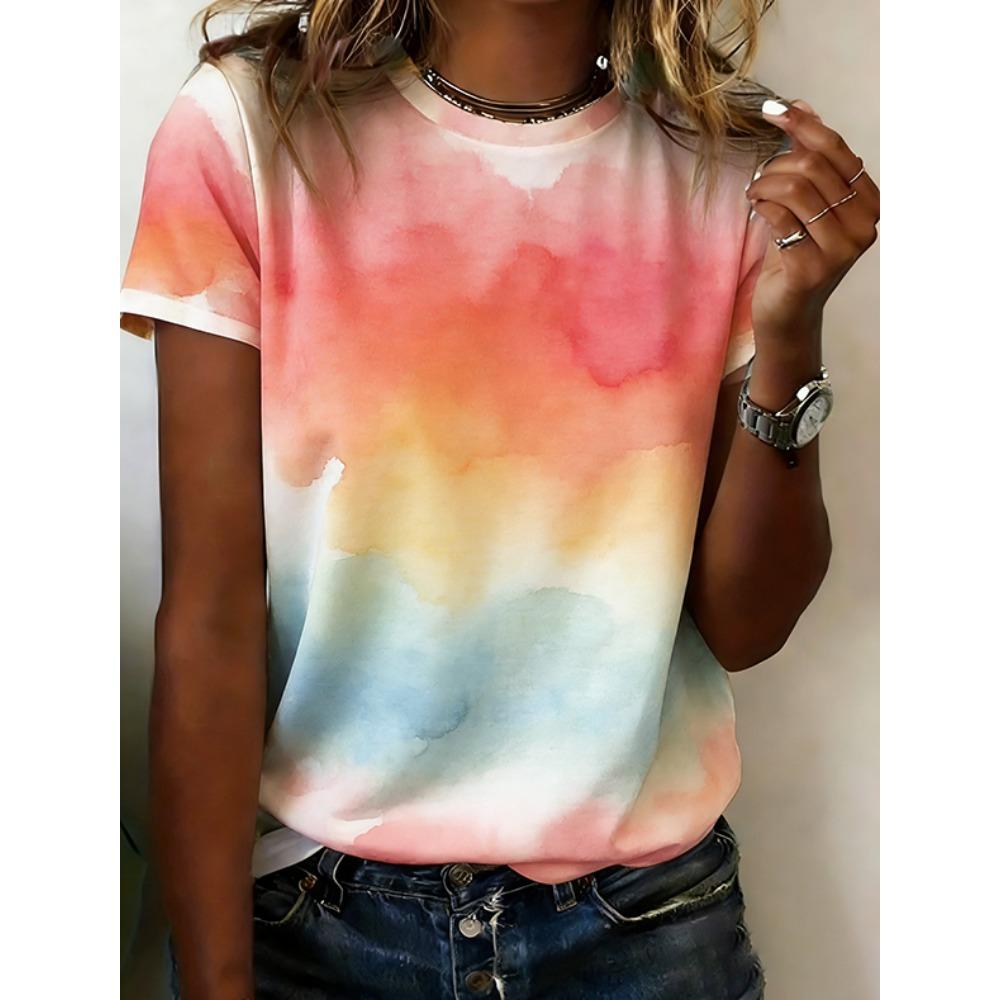 

Starry Sky Printed Short Sleeve Round Neck Casual Top XL