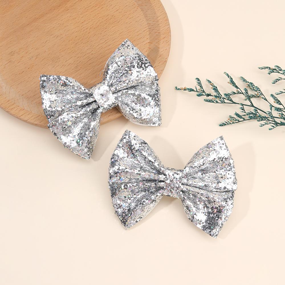 2Pcs Sparkling Bow Hair Clips Gold Glitter Solid Hairpins Sweet Sequin Barrette For Girls Kids Headwear Hair Accessories