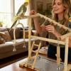 Bird Perch Stand Wooden Swings Ladders Toys With Removable Stainless Tray And Cup Parakeet Playground For Standing Chewing
