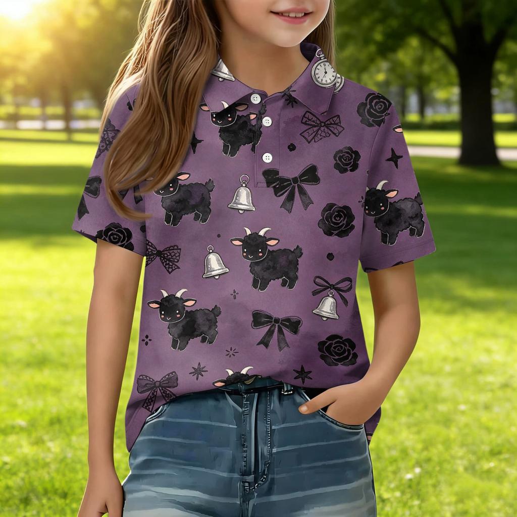 Kids Casual Short Sleeve Polo Shirt Animal Pattern Cartoon Print Lightweight Comfortable Soft Fabric Breathable Summer Top for Boys Girls