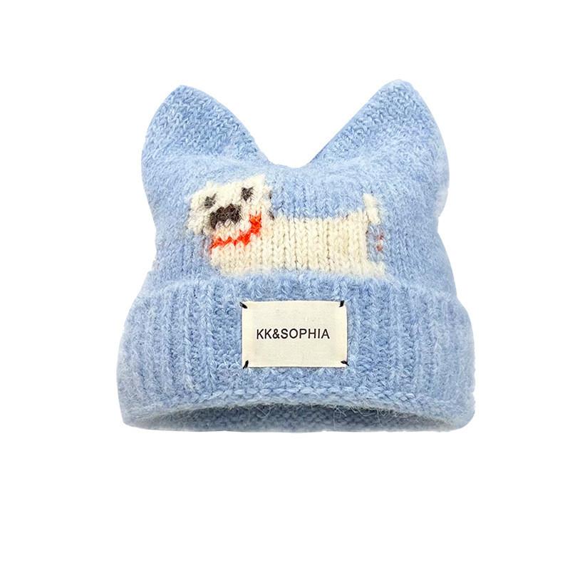 Animal Knit Hat With Dog And Cat Ears For Winter Warmth And Style