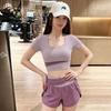 Damen Farbblock-Schlankheits-Yoga-Set: High-Waist Anti-Exposure Shorts, schnelltrocknend, atmungsaktiv, zweiteilig für Pilates-Training