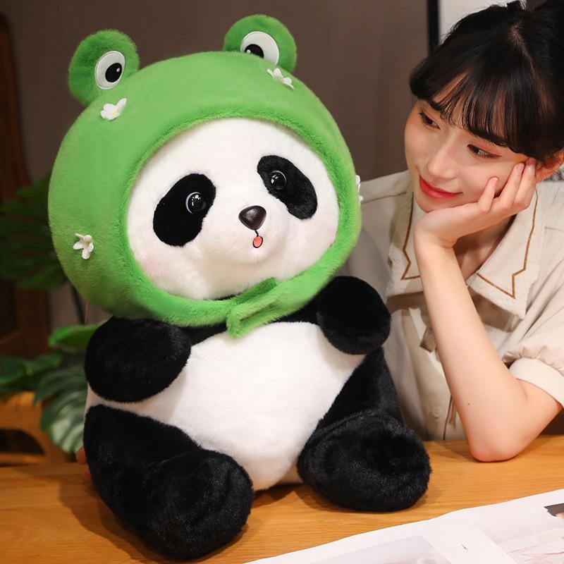 Cute Cute Panda Turned Frog Doll Plush Toy Black and White Panda Doll Children Soothing Doll