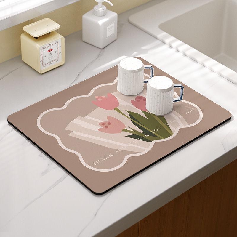 Summer Fruit Flower Kitchen Drainage Mat Retro Style Tableware Drying Mat Absorbent Meal Mat Drainage Tableware Mat Accessories