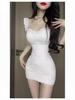 Summer Pink Lace Slim Waist Dress with Square Neck