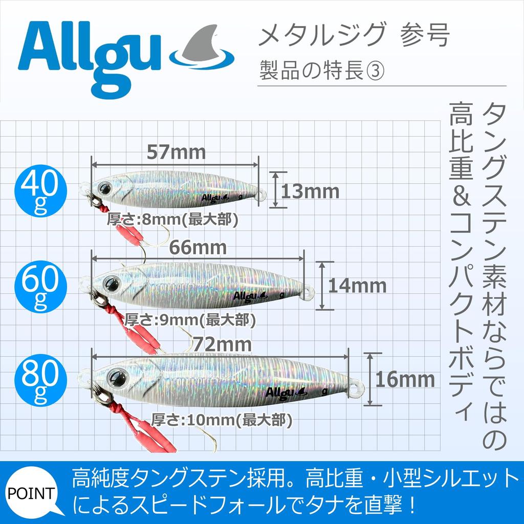 Allgu Tungsten Jig No. 40g Keimura Green Gold Vertical Light