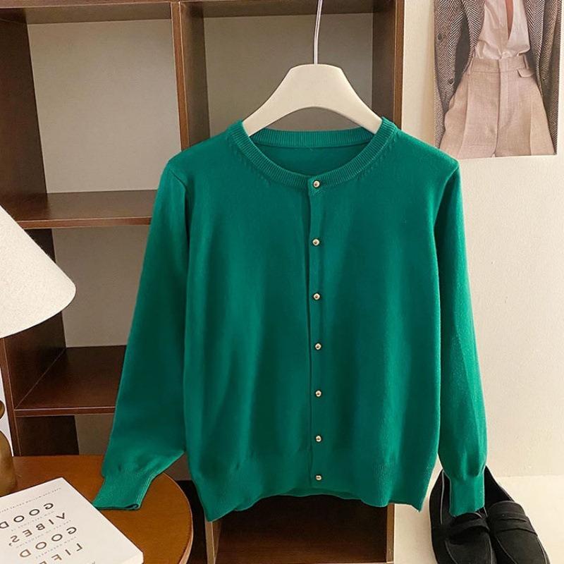 

Новый женский повседневный вязаный кардиган с длинным рукавом, свитер-куртка, осенний тонкий однотонный топ с круглым вырезом, свободный, простой, офисные кардиганы, одежда One Size